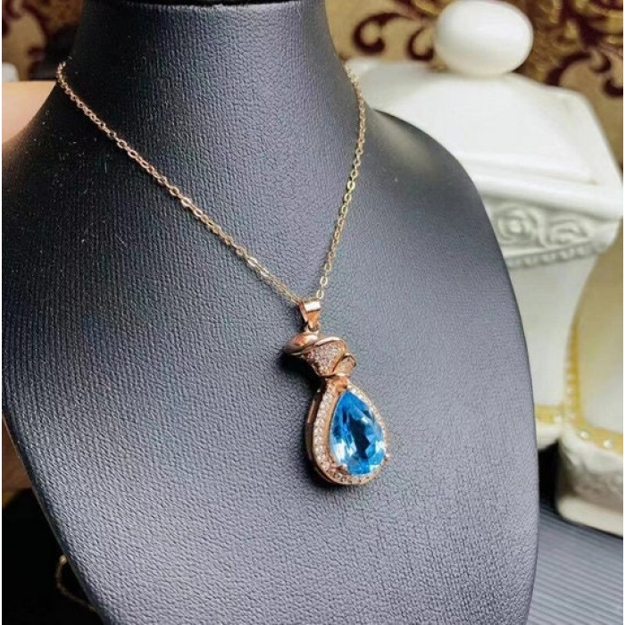 Natural Blue Topaz Pendant, Engagement Blue Topaz Silver Pendent, Woman Pendant, Pendant Necklace, Luxury Pendent, Pear Cut Stone Pendent | Save 33% - Rajasthan Living 10