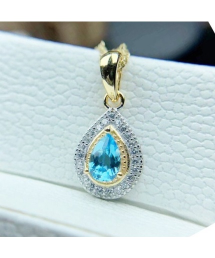 Natural Blue Topaz Pendant, Engagement Blue Topaz Silver Pendent, Woman Pendant, Pendant Necklace, Luxury Pendent, Pear Cut Stone Pendent | Save 33% - Rajasthan Living 3