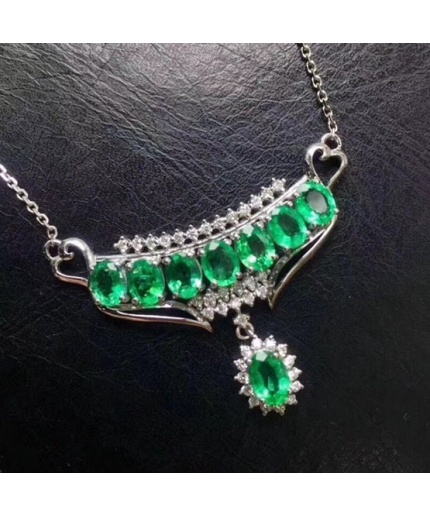 Natural Emerald Pendant, Engagement Pendent, Emerald Silver Pendent, Woman Pendant, Pendant Necklace, Luxury Pendent, Oval Cut Stone Pendent | Save 33% - Rajasthan Living