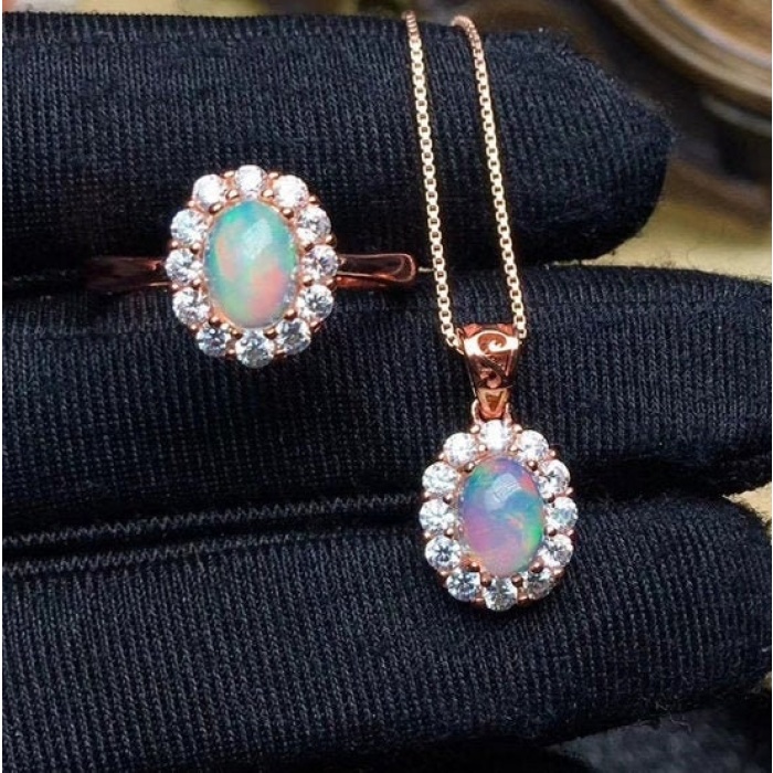 Natural Fire Opal Jewelry Set, Engagement Ring, Opal Jewellery Set,Woman Pendant, Opal Necklace, Luxury Pendant, Oval Stone Pendent | Save 33% - Rajasthan Living 6