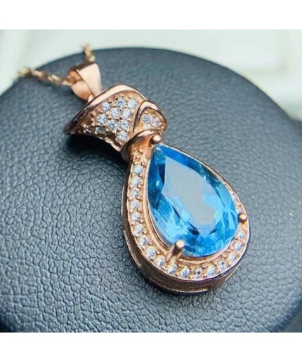 Natural Blue Topaz Pendant, Engagement Blue Topaz Silver Pendent, Woman Pendant, Pendant Necklace, Luxury Pendent, Pear Cut Stone Pendent | Save 33% - Rajasthan Living
