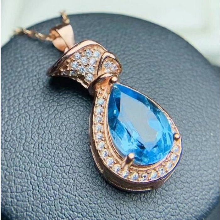 Natural Blue Topaz Pendant, Engagement Blue Topaz Silver Pendent, Woman Pendant, Pendant Necklace, Luxury Pendent, Pear Cut Stone Pendent | Save 33% - Rajasthan Living 5