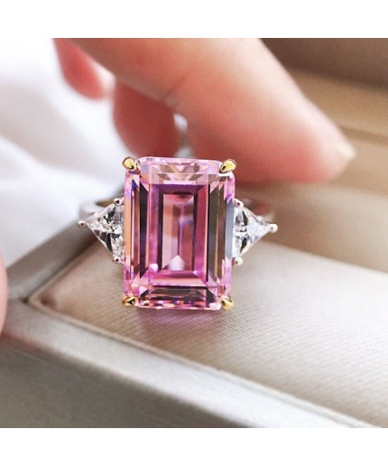 Pink Sapphire Ring, Citrine Ring, 925 Sterling Silver Woman Ring,Statement Ring,Engagement and Wedding Ring,Luxury Ring, Emerald Cut Ring | Save 33% - Rajasthan Living