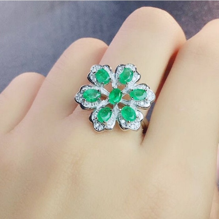 Natural Emerald & Cubic Zirconia Woman Ring, 925 Sterling Silver, Emerald Ring, Statement Ring, Engagement and Wedding Ring | Save 33% - Rajasthan Living 7