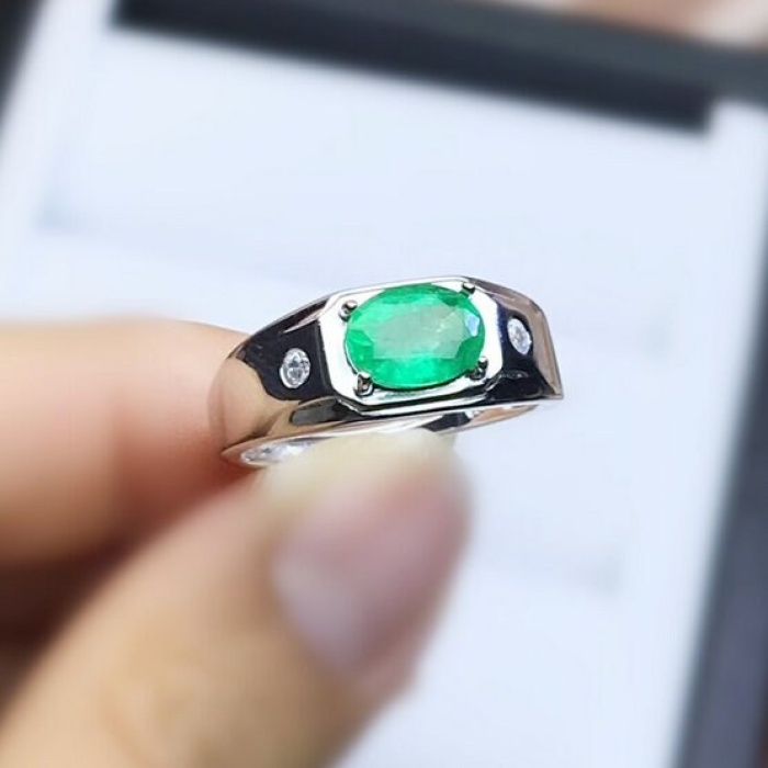 Natural Emerald & Cubic Zirconia Men Ring, 925 Sterling Silver, Emerald Ring, Statement Ring, Engagement and Wedding Ring | Save 33% - Rajasthan Living 7