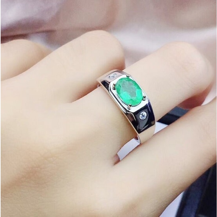 Natural Emerald & Cubic Zirconia Men Ring, 925 Sterling Silver, Emerald Ring, Statement Ring, Engagement and Wedding Ring | Save 33% - Rajasthan Living 6
