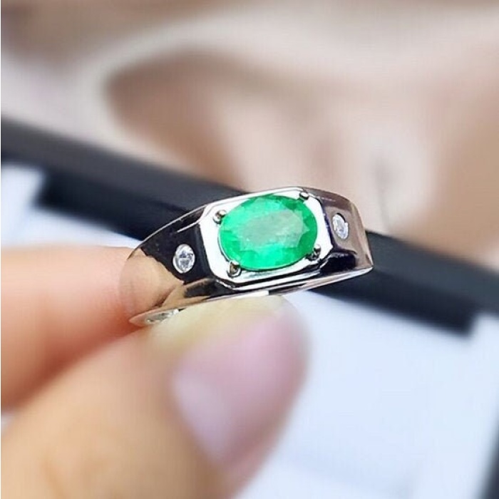 Natural Emerald & Cubic Zirconia Men Ring, 925 Sterling Silver, Emerald Ring, Statement Ring, Engagement and Wedding Ring | Save 33% - Rajasthan Living 5