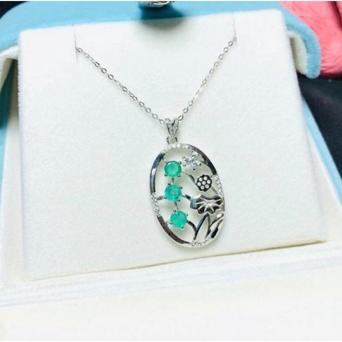 Natural Emerald Pendant, Engagement Pendent, Emerald Silver Pendent, Woman Pendant, Pendant Necklace, Luxury Pendant Round Cut Stone Pendent | Save 33% - Rajasthan Living 7