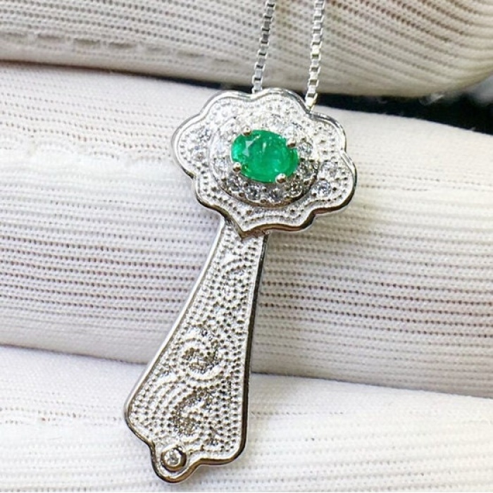 Natural Emerald Pendant, Engagement Pendent, Emerald Silver Pendent, Woman Pendant, Pendant Necklace, Luxury Pendant Oval Cut Stone Pendent | Save 33% - Rajasthan Living 7