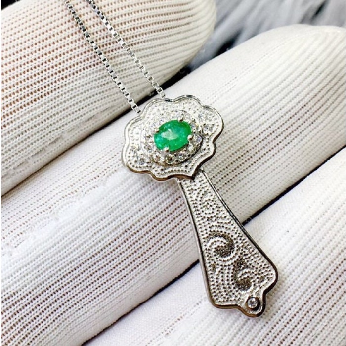 Natural Emerald Pendant, Engagement Pendent, Emerald Silver Pendent, Woman Pendant, Pendant Necklace, Luxury Pendant Oval Cut Stone Pendent | Save 33% - Rajasthan Living 9