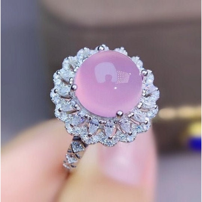 Natural Rose Quartz Ring, 925 Sterling Sliver, Rose Quartz Engagement Ring, Wedding Ring, luxury Ring, Ring/Band, Round Cabochon | Save 33% - Rajasthan Living 5