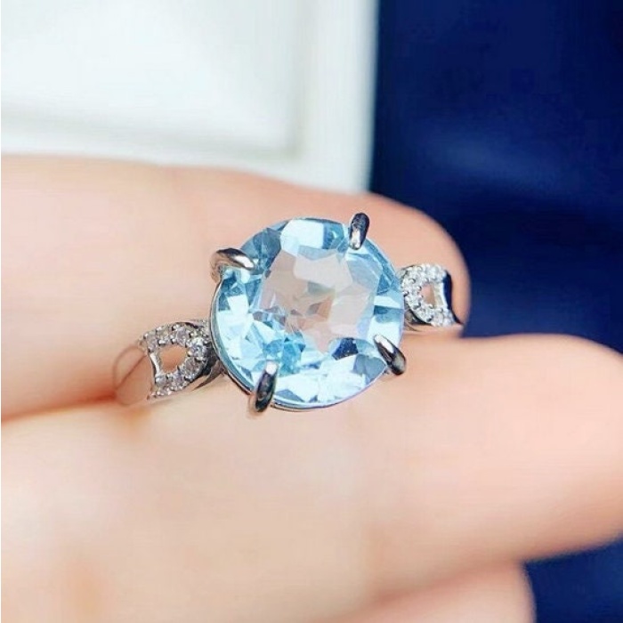 Natural Blue Topaz Ring, 925 Sterling Sliver, Topaz Engagement Ring, Topaz Ring, Wedding Ring, luxury Ring, soliture Ring, Round cut Ring | Save 33% - Rajasthan Living 7
