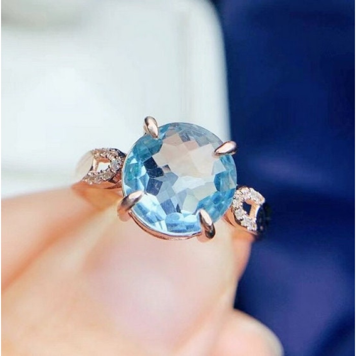 Natural Blue Topaz Ring, 925 Sterling Sliver, Topaz Engagement Ring, Topaz Ring, Wedding Ring, luxury Ring, soliture Ring, Round cut Ring | Save 33% - Rajasthan Living 9