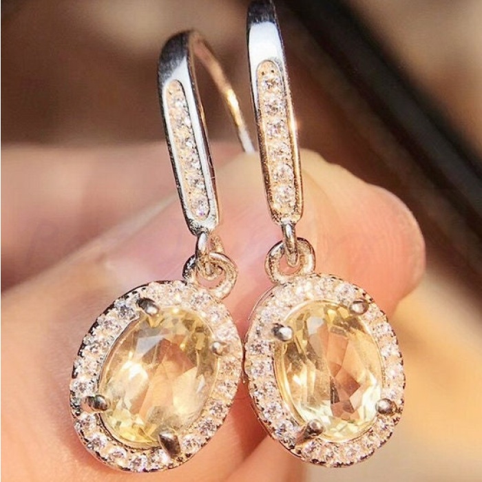 Natural Citrine Drop Earrings, 925 Sterling Silver, Citrine Earrings, Silver Earrings, Citrine Luxury Earrings, Oval Cut Stone Earrings | Save 33% - Rajasthan Living 6
