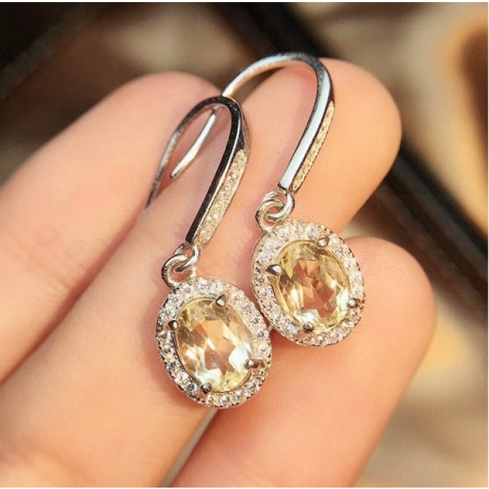 Natural Citrine Drop Earrings, 925 Sterling Silver, Citrine Earrings, Silver Earrings, Citrine Luxury Earrings, Oval Cut Stone Earrings | Save 33% - Rajasthan Living 5