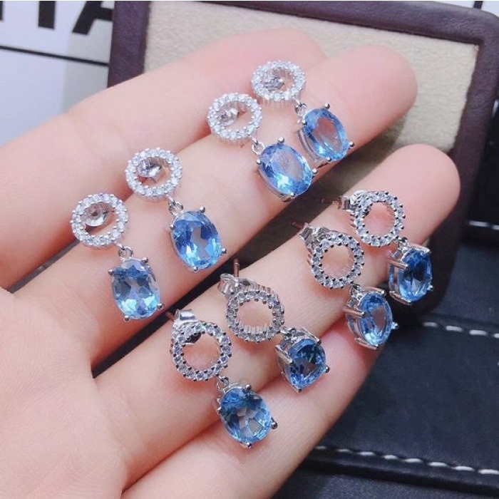 Natural Blue Topaz Drop Earrings, 925 Sterling Silver, Drop Earrings, Blue Topaz Earrings, Luxury Earrings, Oval Cut Stone Earrings | Save 33% - Rajasthan Living 7