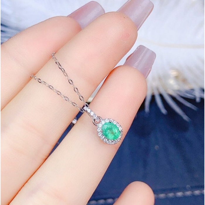 Natural Emerald Pendant, Engagement Pendent, Emerald Silver Pendent, Woman Pendant, Pendant Necklace, Luxury Pendant Oval Cut Stone Pendent | Save 33% - Rajasthan Living 8