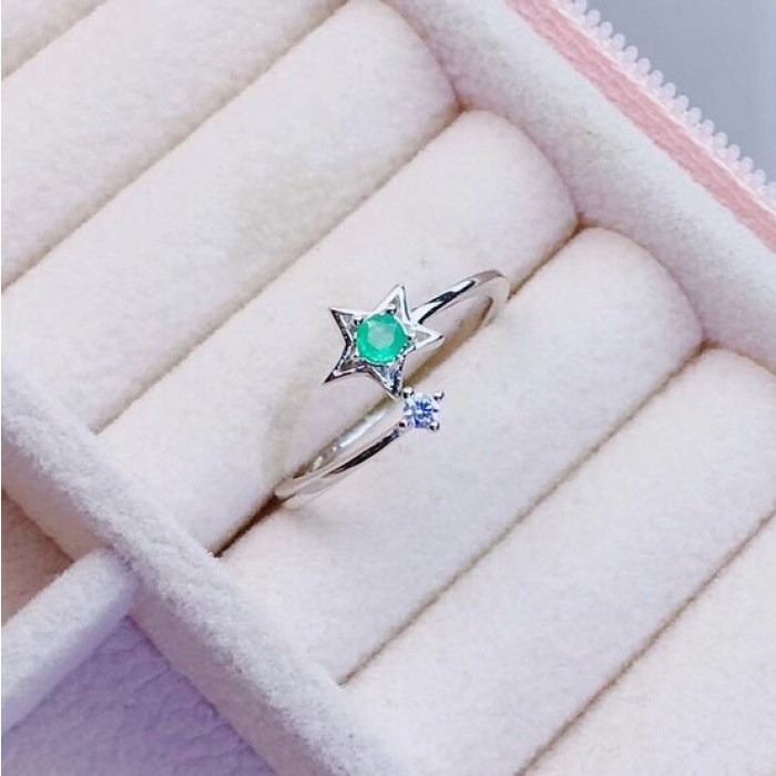 Natural Emerald & Cubic Zirconia Woman Ring, 925 Sterling Silver, Emerald Ring, Statement Ring, Engagement and Wedding Ring | Save 33% - Rajasthan Living 8