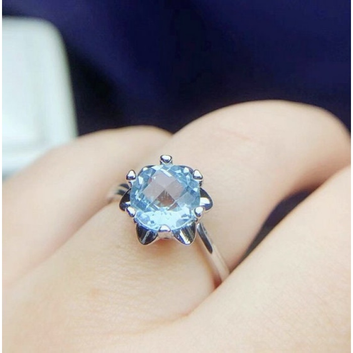 Natural Blue Topaz Ring, 925 Sterling Sliver, Topaz Engagement Ring, Topaz Ring, Wedding Ring, luxury Ring, soliture Ring, Round cut Ring | Save 33% - Rajasthan Living 7
