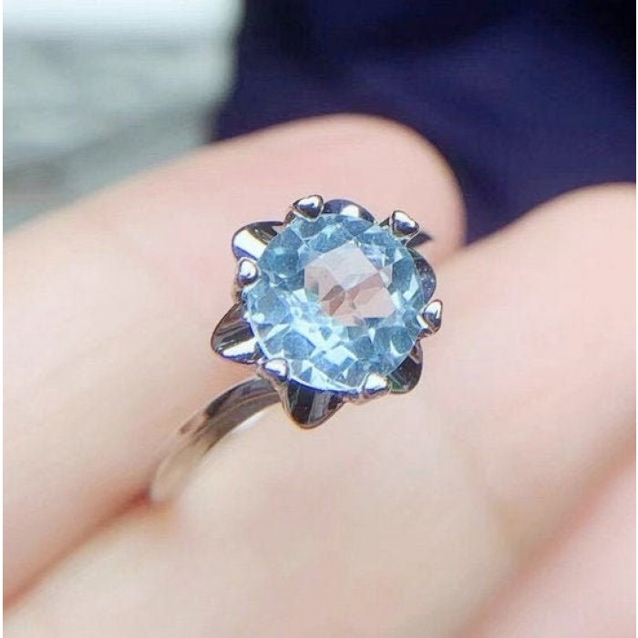 Natural Blue Topaz Ring, 925 Sterling Sliver, Topaz Engagement Ring, Topaz Ring, Wedding Ring, luxury Ring, soliture Ring, Round cut Ring | Save 33% - Rajasthan Living 5