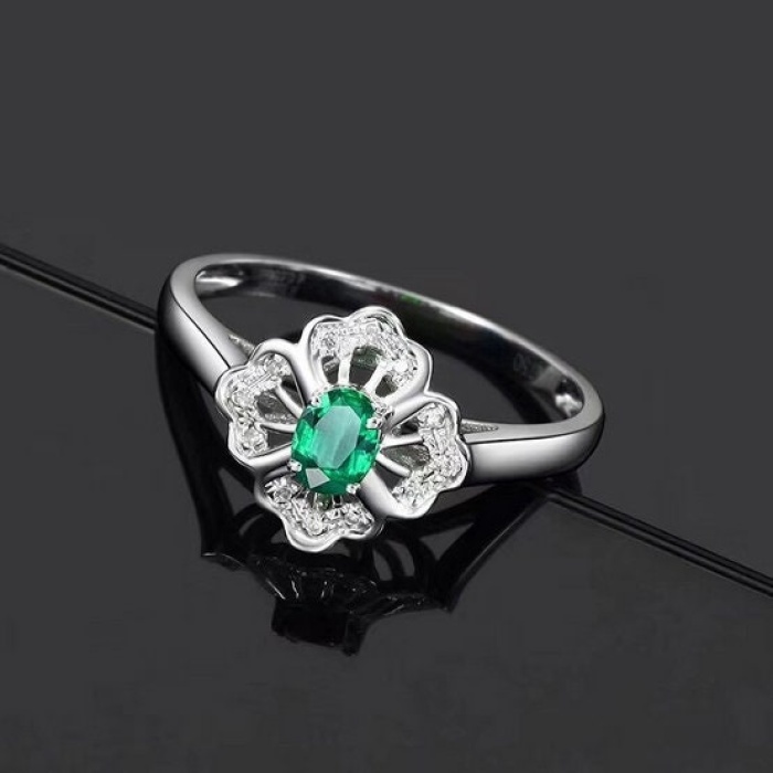Natural Emerald & Cubic Zirconia Woman Ring, 925 Sterling Silver, Emerald Ring, Statement Ring, Engagement and Wedding Ring | Save 33% - Rajasthan Living 7