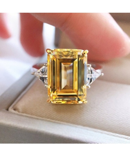 Lab Citrine Ring, Woman Ring, 925 Sterling Silver Citrine Ring, Statement Ring, Engagement and Wedding Ring, Emerald Cut Ring | Save 33% - Rajasthan Living