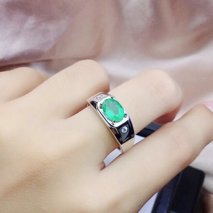 Natural Emerald & Cubic Zirconia Men Ring, 925 Sterling Silver, Emerald Ring, Statement Ring, Engagement and Wedding Ring | Save 33% - Rajasthan Living 8