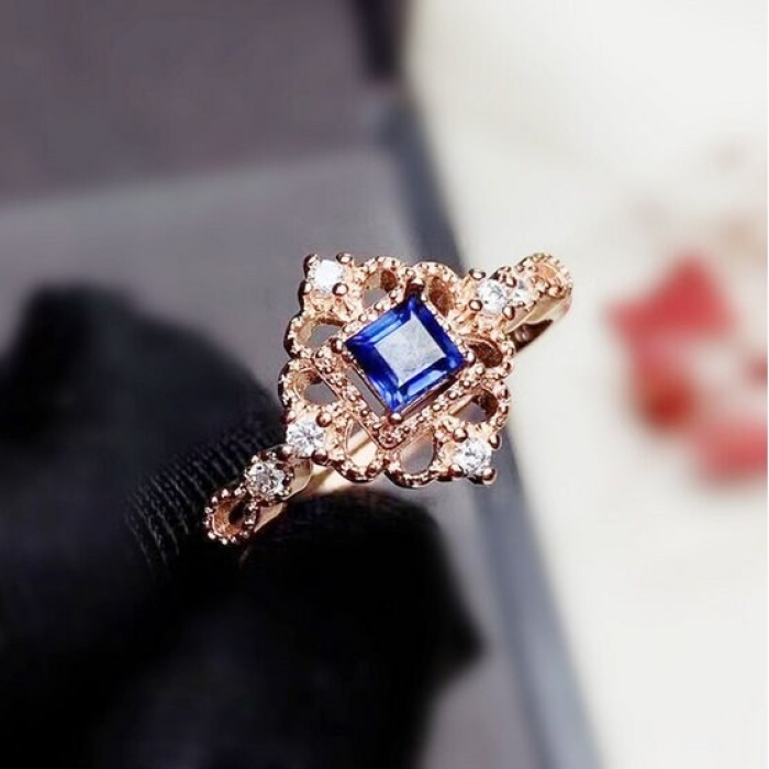 Natural Blue Sapphire Ring, 925 Sterling Sliver, Engagement Ring, Wedding Ring, luxury Ring, soliture Ring, Princess cut Ring | Save 33% - Rajasthan Living 7