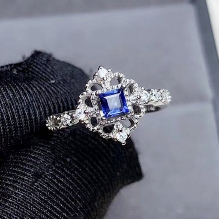 Natural Blue Sapphire Ring, 925 Sterling Sliver, Engagement Ring, Wedding Ring, luxury Ring, soliture Ring, Princess cut Ring | Save 33% - Rajasthan Living 5