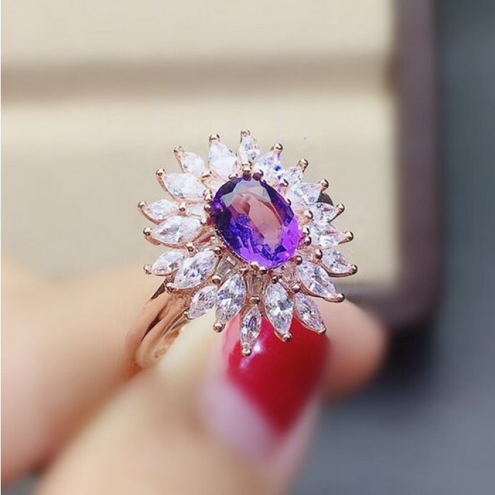 Natural Amethyst Ring, 925 Sterling Silver, Amethyst Engagement Ring, Amethyst Ring, Wedding Ring, Luxury Ring, Ring/Band, Oval Cut Ring | Save 33% - Rajasthan Living 10