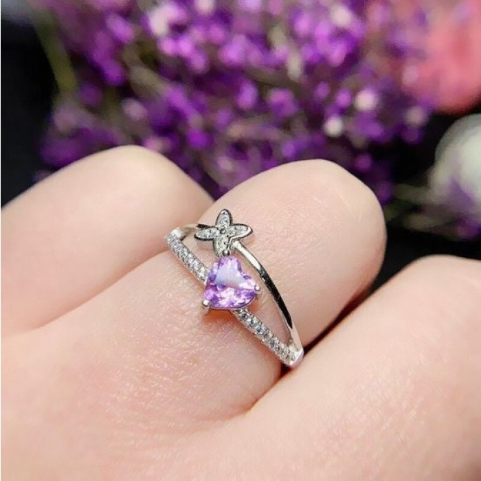 Natural Amethyst Ring, 925 Sterling Silver, Amethyst Engagement Ring, Amethyst Ring, Wedding Ring, Luxury Ring, Ring/Band, Heart Cut Ring | Save 33% - Rajasthan Living 6