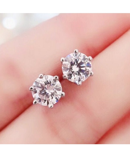 Moissanite Studs Earrings, 925 Sterling Silver, Studs Earrings, Earrings, Moissanite Earrings, Luxury Earrings, Round Cut Stone Earrings | Save 33% - Rajasthan Living