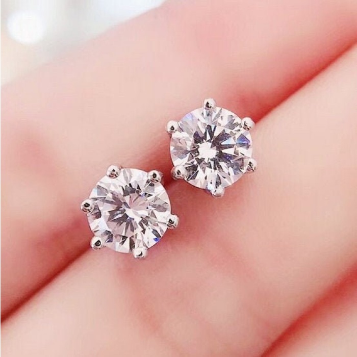 Moissanite Studs Earrings, 925 Sterling Silver, Studs Earrings, Earrings, Moissanite Earrings, Luxury Earrings, Round Cut Stone Earrings | Save 33% - Rajasthan Living 5