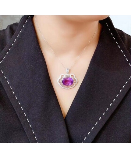 Natural Amethyst Pendant, Engagement Pendent, Silver Amethyst Pendent, Woman Pendant, Pendant Necklace, Luxury Pendent, Oval Cut Stone | Save 33% - Rajasthan Living 3