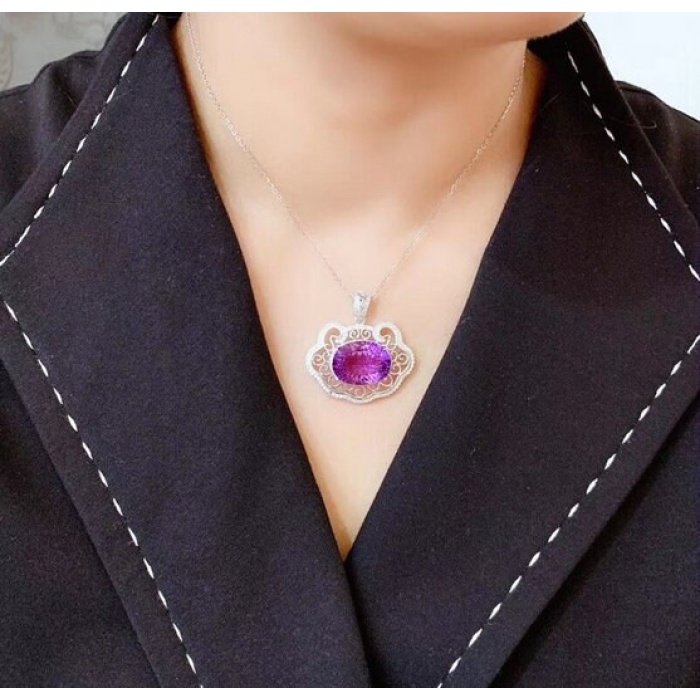 Natural Amethyst Pendant, Engagement Pendent, Silver Amethyst Pendent, Woman Pendant, Pendant Necklace, Luxury Pendent, Oval Cut Stone | Save 33% - Rajasthan Living 6