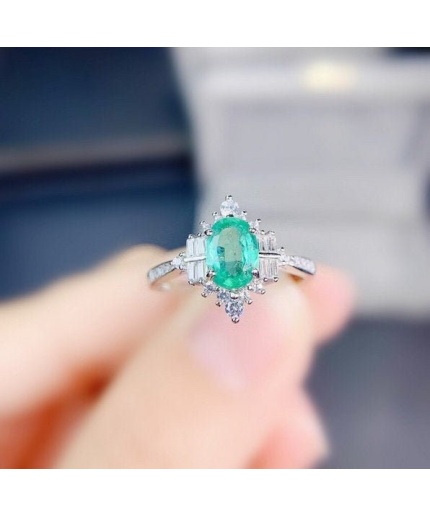 Natural Emerald & Cubic Zirconia Woman Ring, 925 Sterling Silver, Emerald Ring, Statement Ring, Engagement and Wedding Ring | Save 33% - Rajasthan Living
