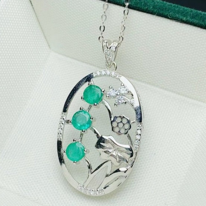 Natural Emerald Pendant, Engagement Pendent, Emerald Silver Pendent, Woman Pendant, Pendant Necklace, Luxury Pendant Round Cut Stone Pendent | Save 33% - Rajasthan Living 8