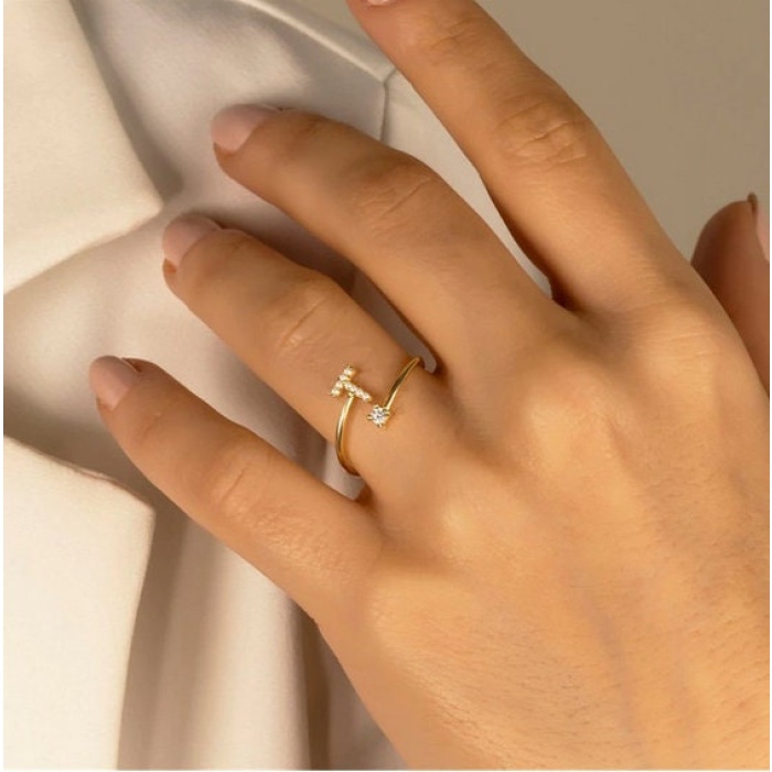 Zircon, Stainless Steel, Initial Ring,Silver, Gold, Rose Gold | Save 33% - Rajasthan Living 6