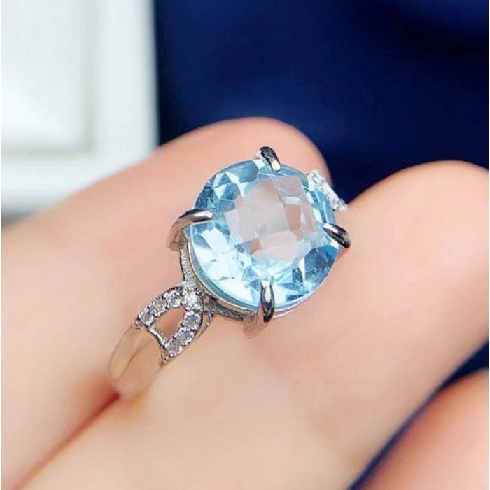 Natural Blue Topaz Ring, 925 Sterling Sliver, Topaz Engagement Ring, Topaz Ring, Wedding Ring, luxury Ring, soliture Ring, Round cut Ring | Save 33% - Rajasthan Living 8