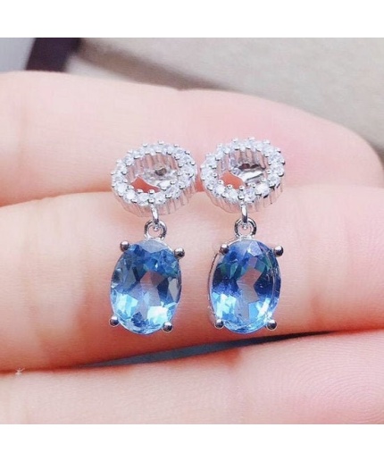 Natural Blue Topaz Drop Earrings, 925 Sterling Silver, Drop Earrings, Blue Topaz Earrings, Luxury Earrings, Oval Cut Stone Earrings | Save 33% - Rajasthan Living