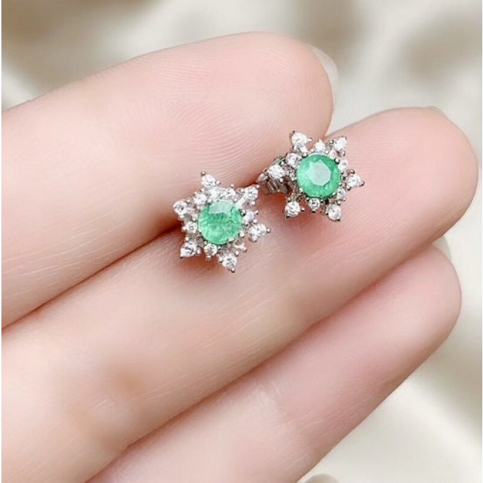 Natural Emerald Studs Earrings, 925 Sterling Silver, Emerald Earrings, Emerald Silver Earrings, Luxury Earrings, Round Cut Stone Earrings | Save 33% - Rajasthan Living 8