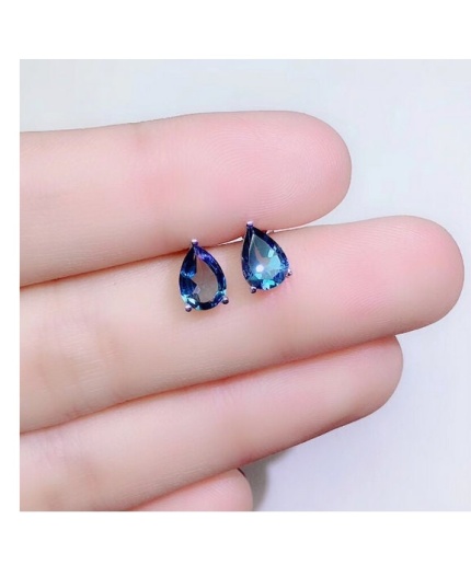 Natural Blue Topaz Stud Earrings, 925 Sterling Silver, Stud Earrings, Blue Topaz Earrings, Luxury Earrings, Pear Cut Stone Earrings | Save 33% - Rajasthan Living 3
