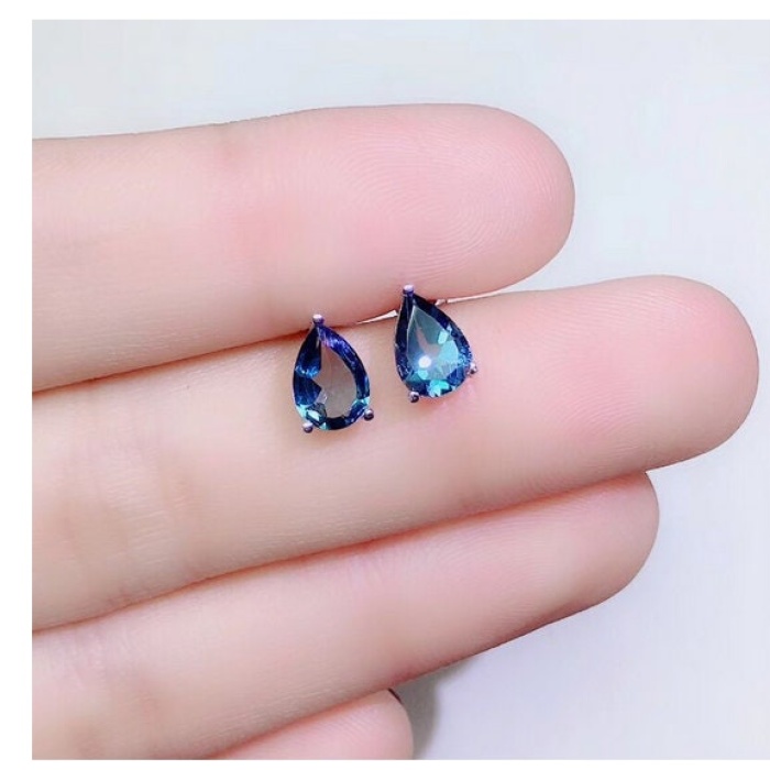 Natural Blue Topaz Stud Earrings, 925 Sterling Silver, Stud Earrings, Blue Topaz Earrings, Luxury Earrings, Pear Cut Stone Earrings | Save 33% - Rajasthan Living 6