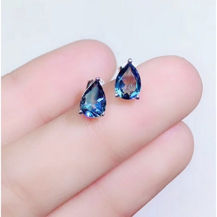 Natural Blue Topaz Stud Earrings, 925 Sterling Silver, Stud Earrings, Blue Topaz Earrings, Luxury Earrings, Pear Cut Stone Earrings | Save 33% - Rajasthan Living 10