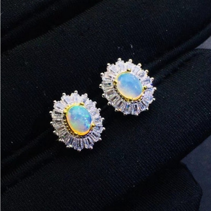 Natural Opal Studs Earrings, 925 Sterling Silver, Opal Studs Earrings, Earrings, Opal Earrings, Luxury Earrings, Oval Stone Earrings | Save 33% - Rajasthan Living 11