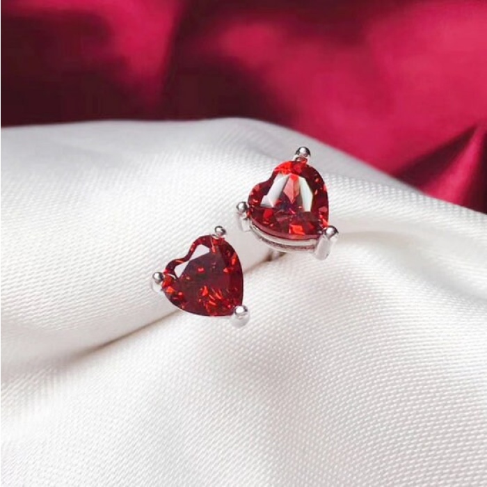 Natural Garnet Studs Earrings, 925 Sterling Silver, Garnet Studs Earrings, Earrings, Garnet Earrings, Luxury Earrings, Heart Stone Earrings | Save 33% - Rajasthan Living 7