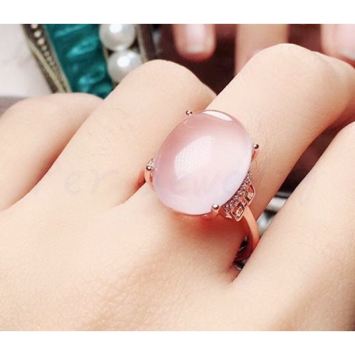 Natural Rose Quartz Jewelry Set, Engagement Ring, Rose Quartz Silver Pendent, Woman Pendant, Pendant Necklace, Luxury Ring, Oval Cabochon | Save 33% - Rajasthan Living 7