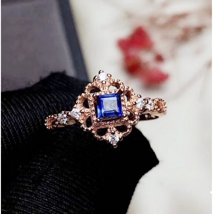 Natural Blue Sapphire Ring, 925 Sterling Sliver, Engagement Ring, Wedding Ring, luxury Ring, soliture Ring, Princess cut Ring | Save 33% - Rajasthan Living 9