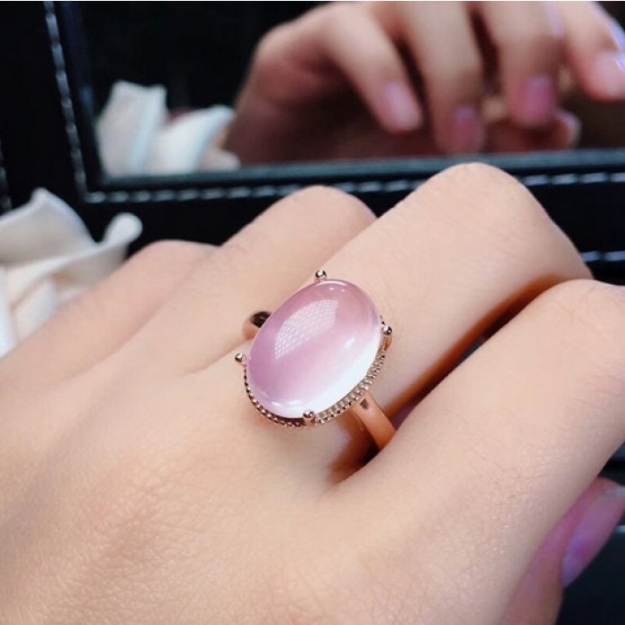 Natural Rose Quartz Jewelry Set, Engagement Ring, Rose Quartz Silver Pendent, Woman Pendant, Pendant Necklace, Luxury Ring, Oval Cabochon | Save 33% - Rajasthan Living 7