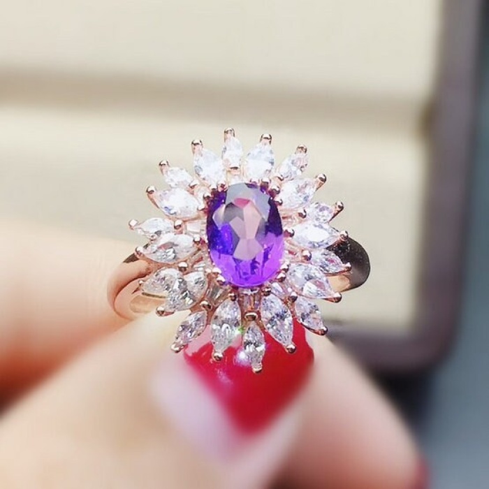 Natural Amethyst Ring, 925 Sterling Silver, Amethyst Engagement Ring, Amethyst Ring, Wedding Ring, Luxury Ring, Ring/Band, Oval Cut Ring | Save 33% - Rajasthan Living 5